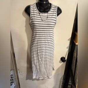 4/$16 Old Navy White and Navy Blue Striped Midi Dress Sleeveless 100% Cotton